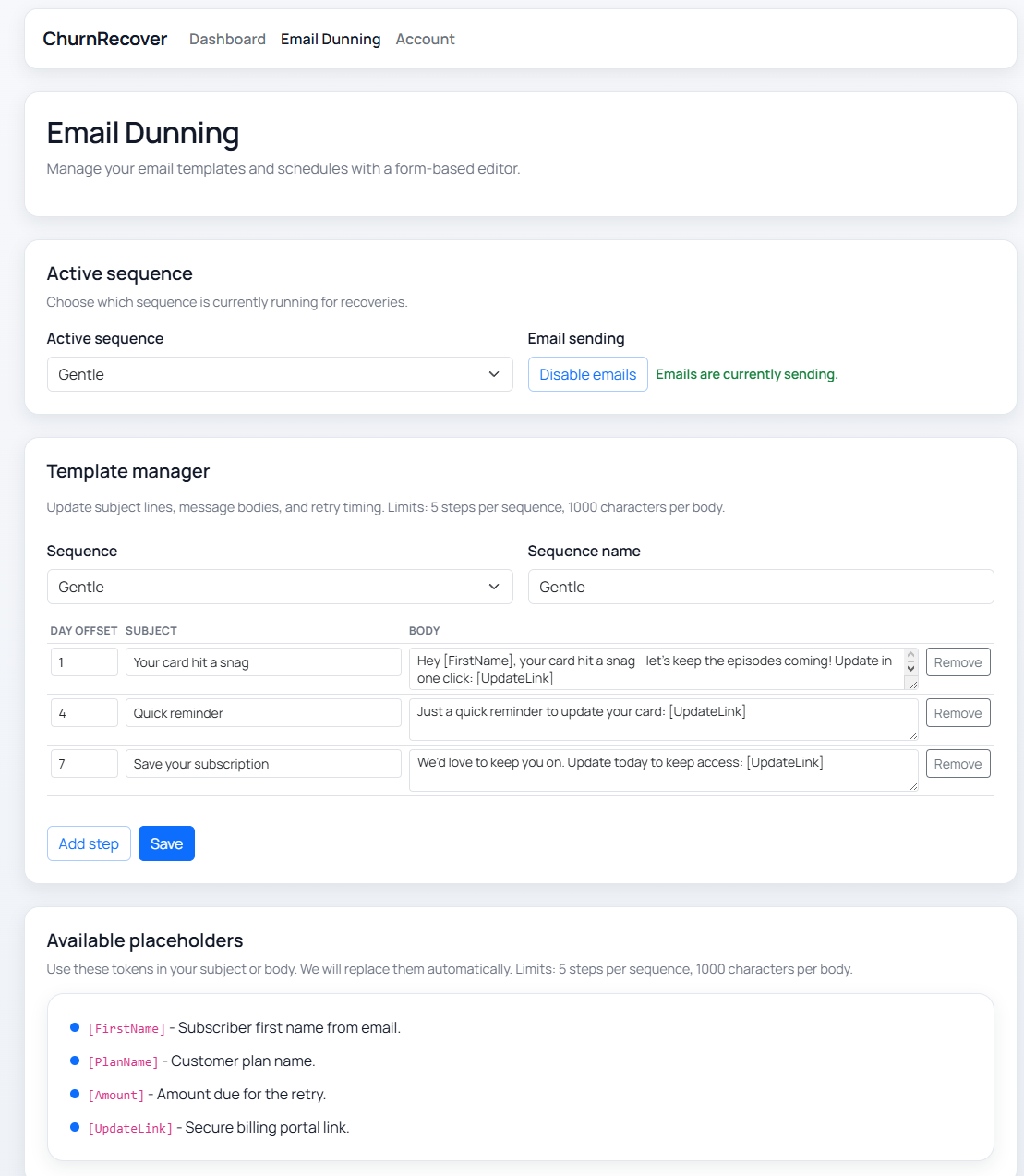 Email dunning template preview